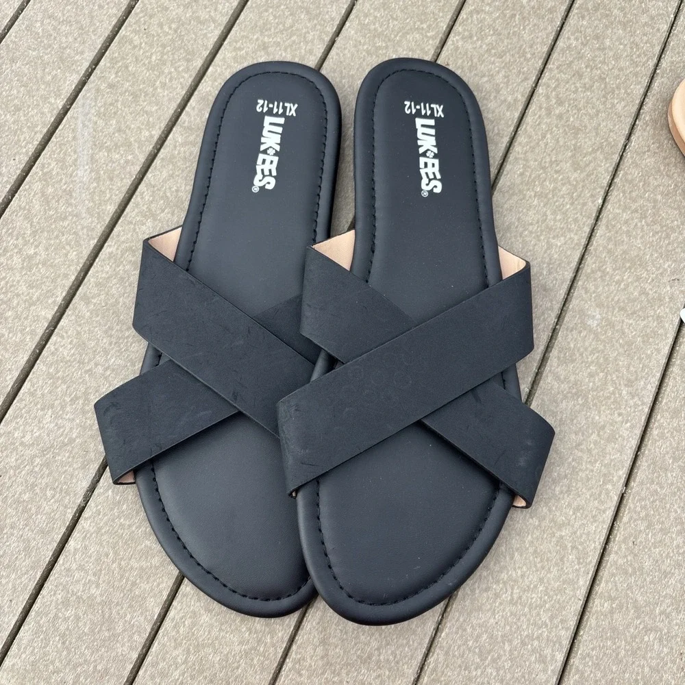 LUK-EES Women's Sandals - Size XLarge Black Faux Leather - NEW WT